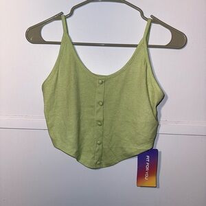 Green Button Front Rib Women's Crop Top